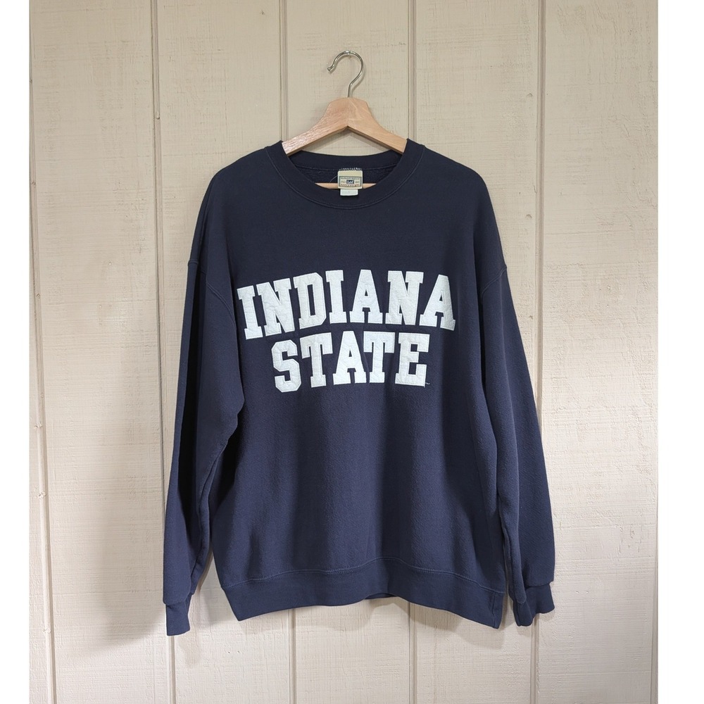 Vintage 90s Lee Heavyweight‎ Indiana State Crewneck Sweatshirt Navy Blue Mens L